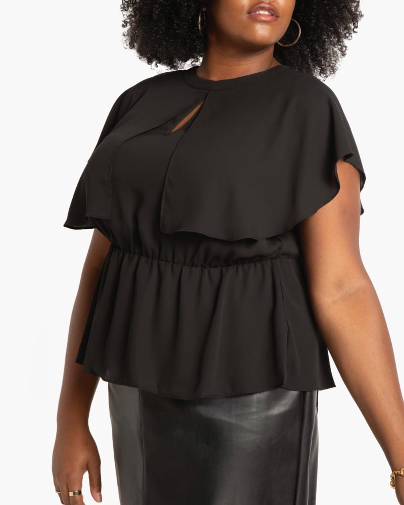 Front of plus size Sara Peplum Cape-Sleeve Blouse by Eloquii | Dia&Co | dia_product_style_image_id:174843
